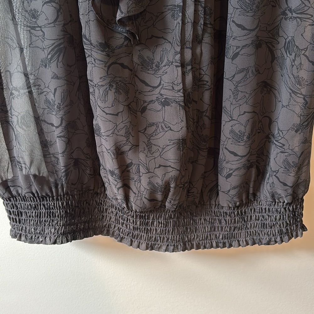Express Ruffled Gray Sheer Blouse - Picture 4 of 5